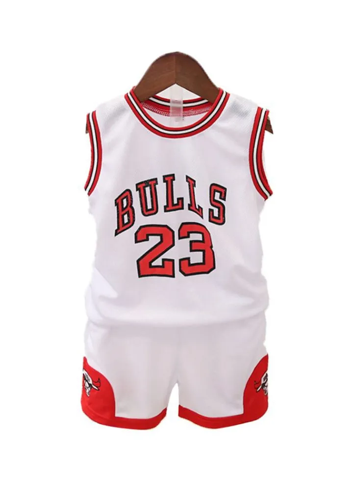 Bulls 23 Printed Basketball T-Shirt And Shorts White/Red/Black