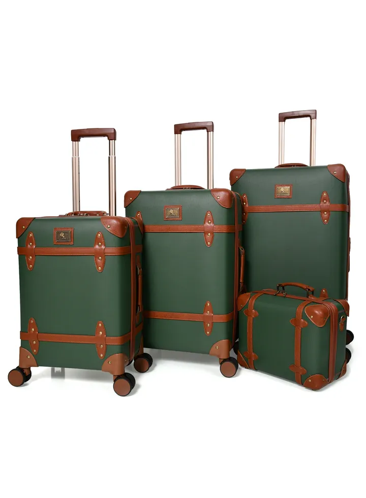 Morano Classic Leather Luggage 4 Pcs Set Navy Green 28''-24''-20'''-14'''Inches