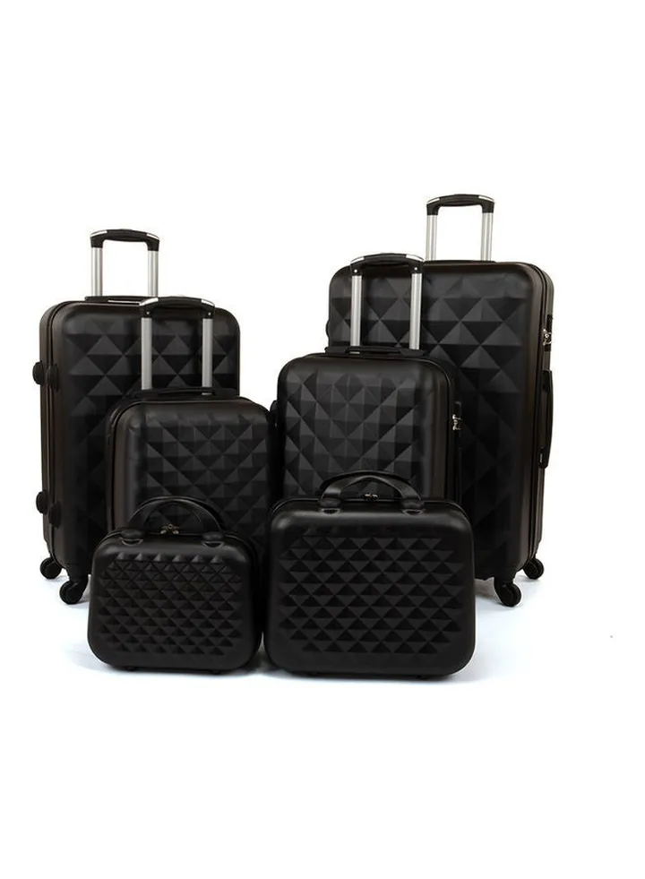 6-Piece Textured Luggage Trolley Set Black