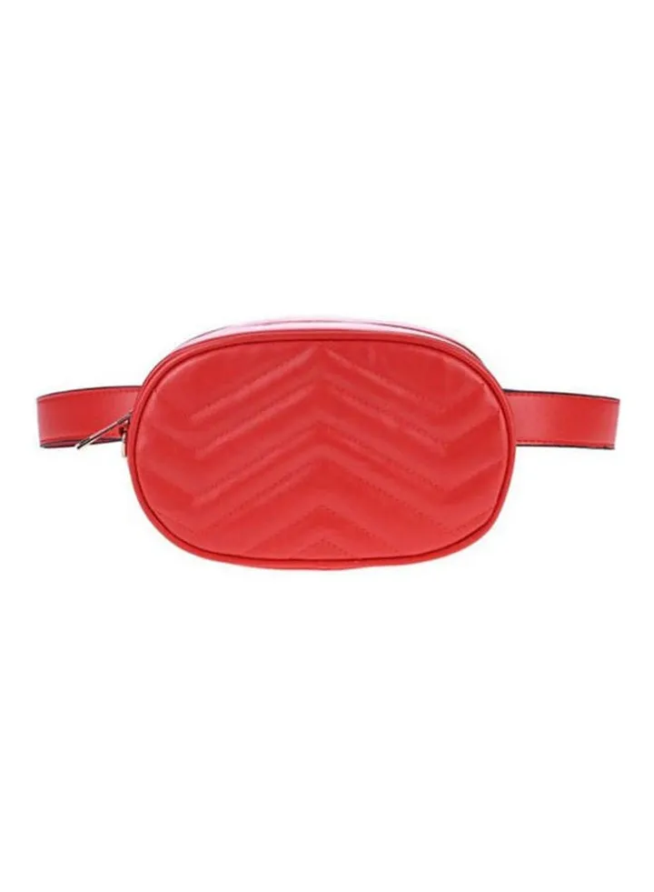Women outdoor oval leather Waist Bag Fanny Pack Belt Bag Red