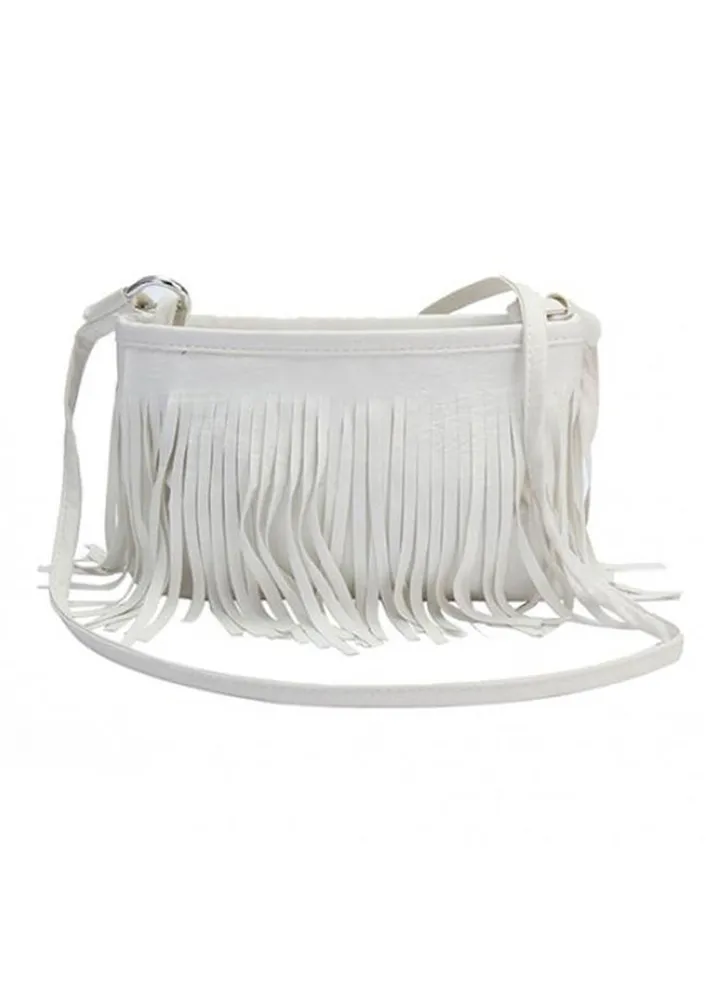 Tassels Faux Leather Sling Bag White