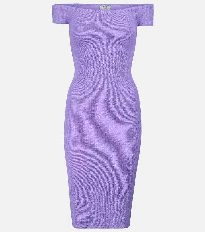 Grace off-the-shoulder seersucker minidress