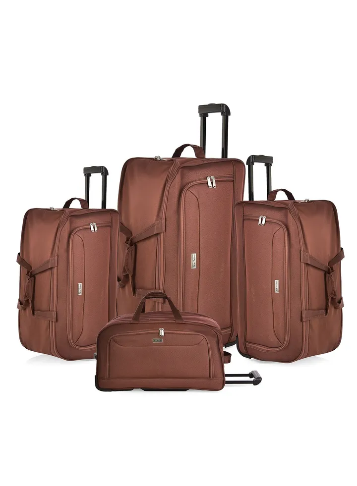 New Travel Duffle Bag Luggage Set, Fabric Trolley Travel Bag Set with Carry On Cabin Sizes, 2 Wheels and Telescopic Handle, 4 Pieces, Size 19/21/23/26 Inches, DF01/4P (Brown)