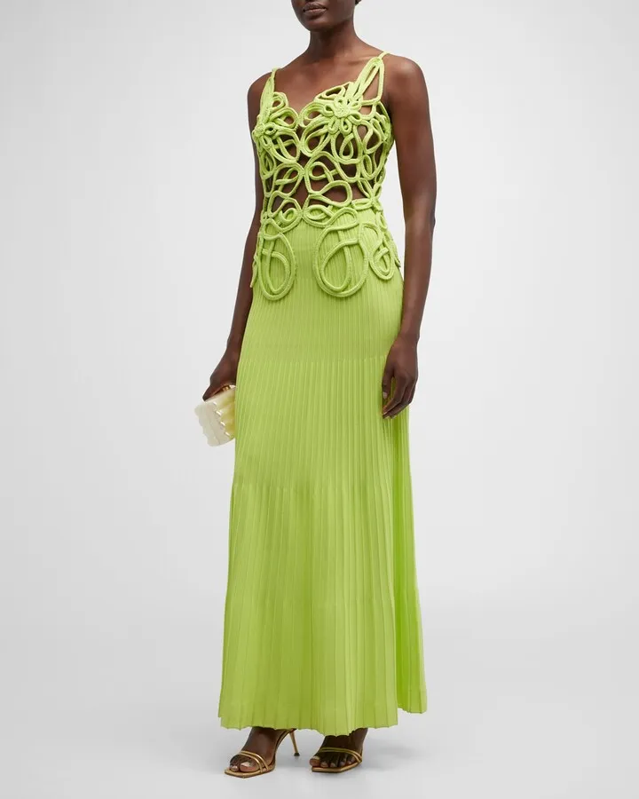 Nalda Pleated-Skirt Maxi Knit Dress