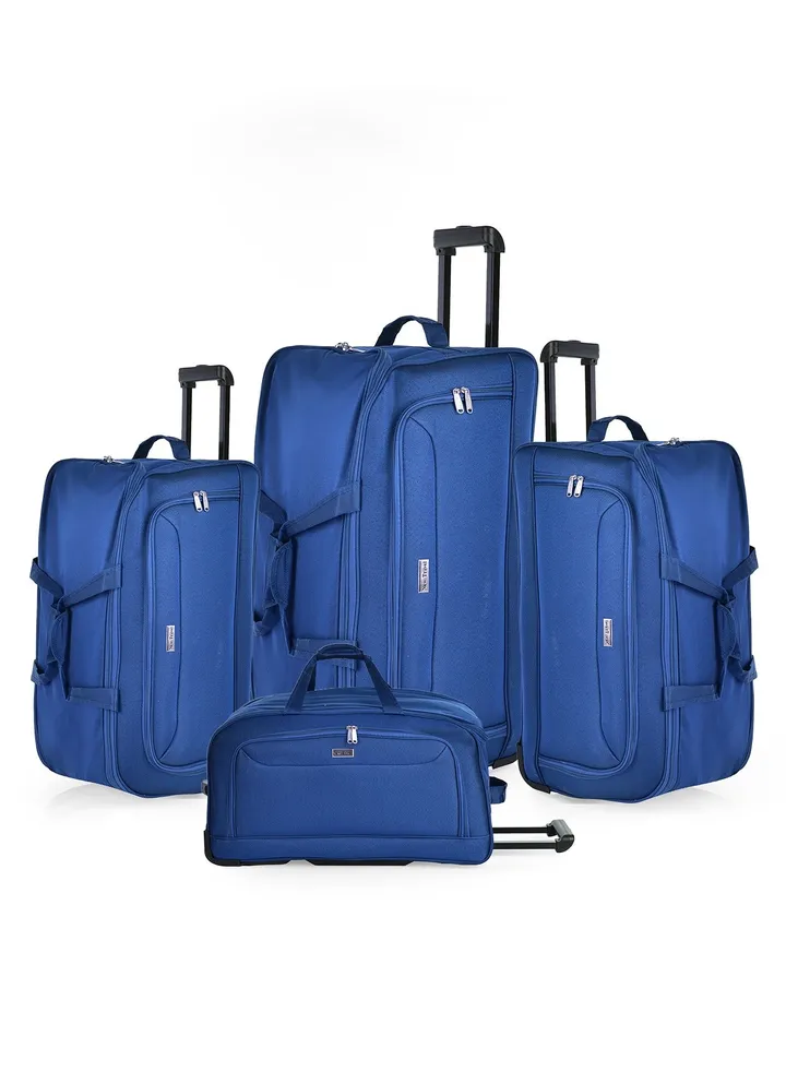 New Travel Duffle Bag Luggage Set, Fabric Trolley Travel Bag Set with Carry On Cabin Sizes, 2 Wheels and Telescopic Handle, 4 Pieces, Size 19/21/23/26 Inches, DF01/4P (Blue)