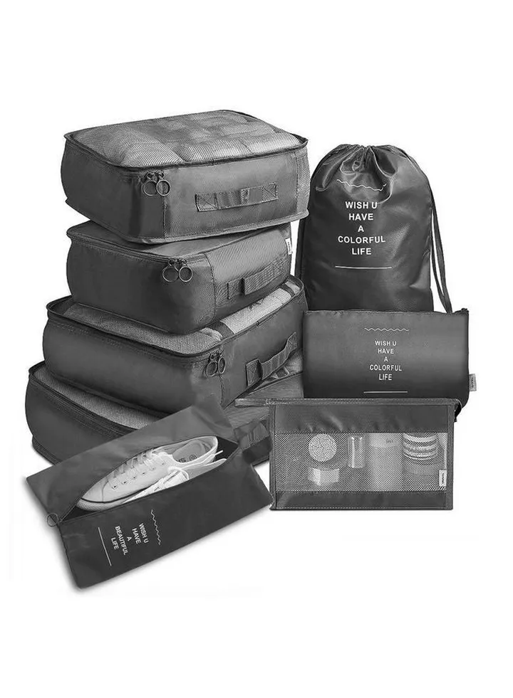 8-Piece Travel Luggage Set Black