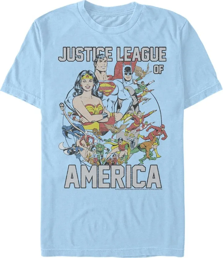 Men's Justice League Character Collage T-Shirt - Light Blue - 2X Large