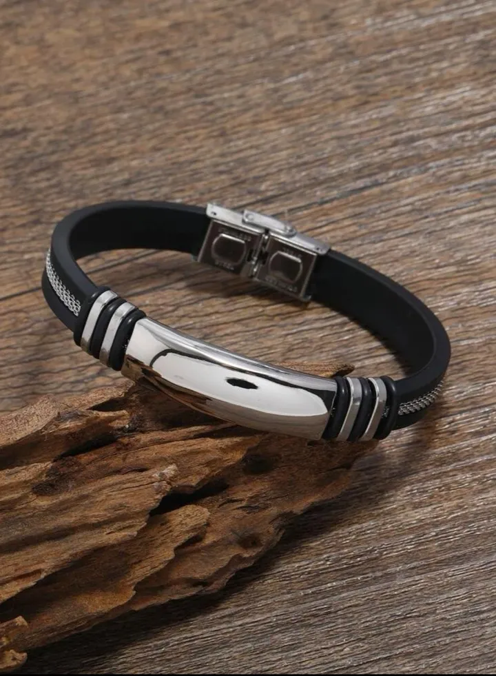 Elegant Black & Silver Stainless Steel Bracelet For Men