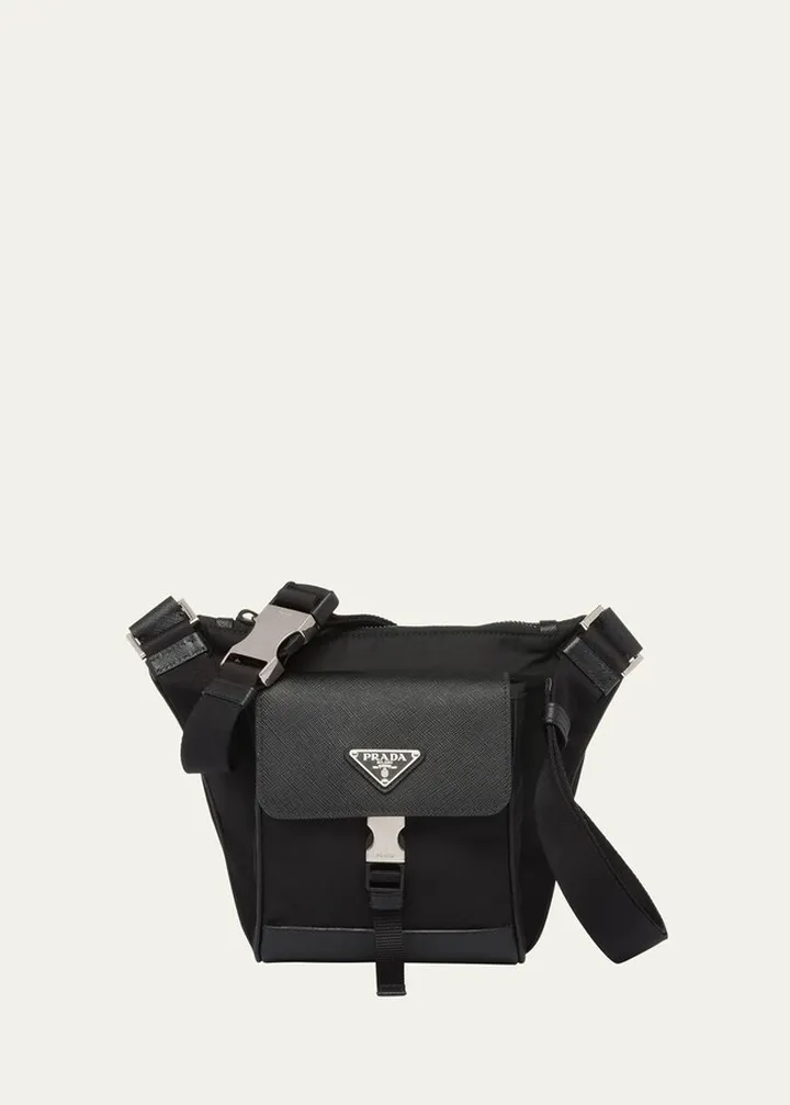 Men's Nylon and Leather Crossbody Bag