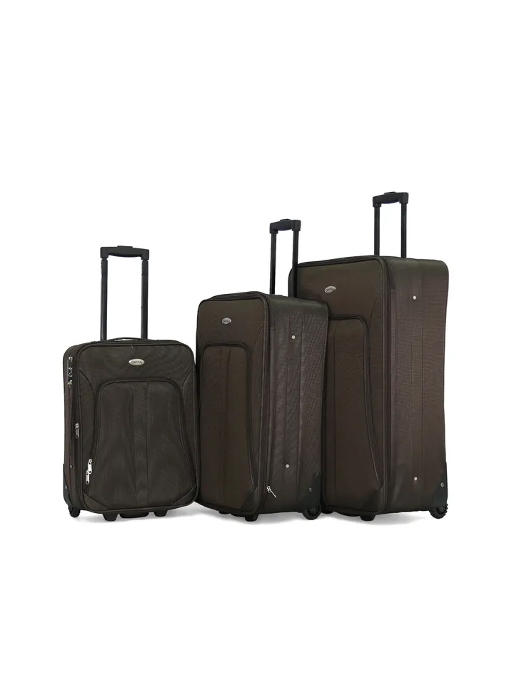 Softside Luggage Trolley Bag 3 Pieces Set ,Coffee (S-20inch,M-24inch,L-28inch)