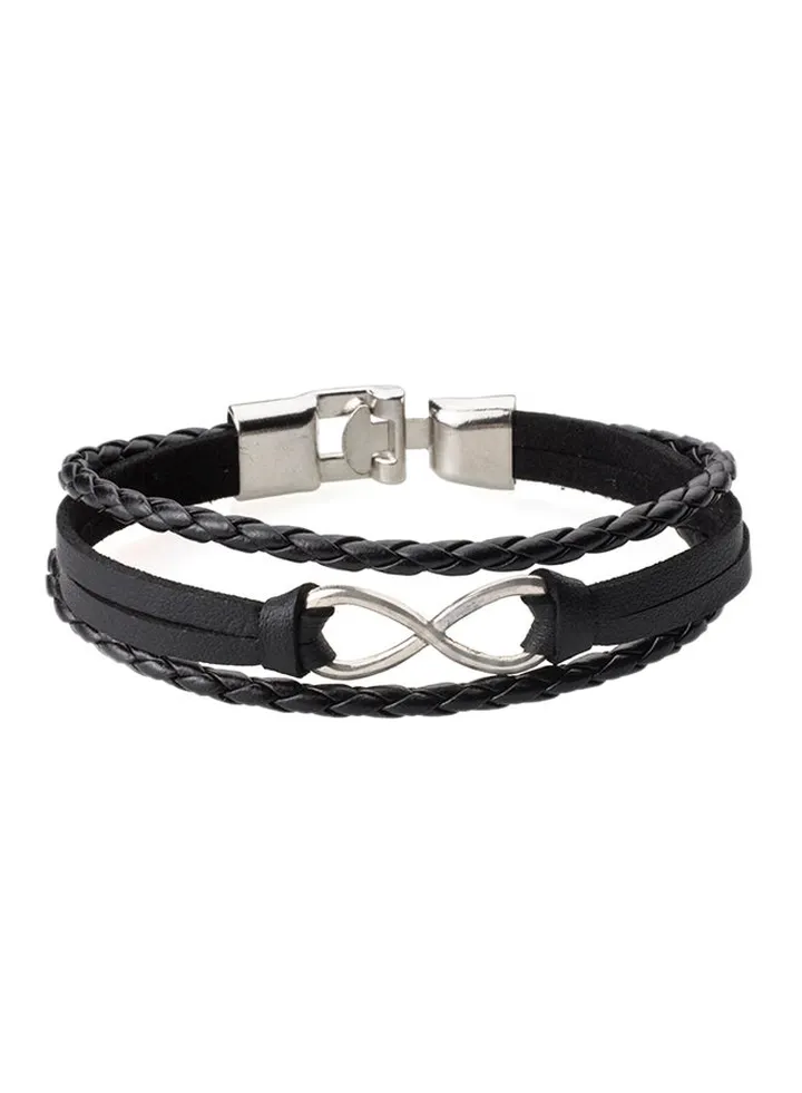 Leather Multilayer Braided Bracelet With Stainless Steel Infinity Charm