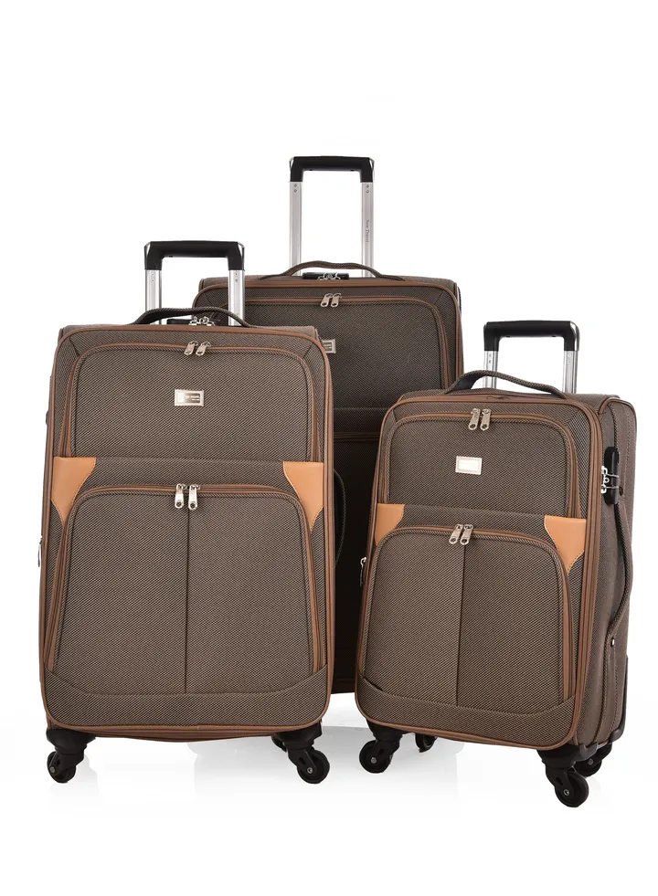 New Travel Luggage 3 Piece Sets Soft Trolley Travel Bag Lightweight Suitcase Sets Size 20/24/28 Inch L Brown