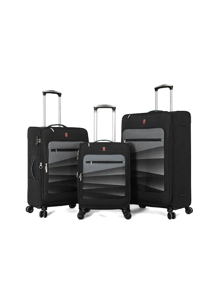 Softside Luggage Trolley Bag 3 Pieces Set With Double Spinner Wheel ,Black (S-20inch,M-24inch,L-28inch)