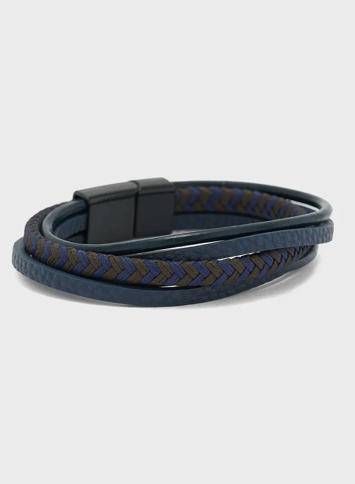Braided Layered Faux Leather Bracelet