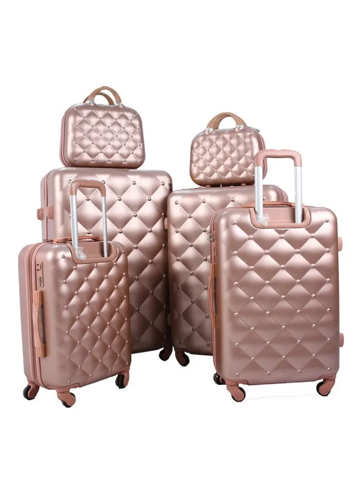 6-Piece Luggage Trolley Bag Set Rose Gold