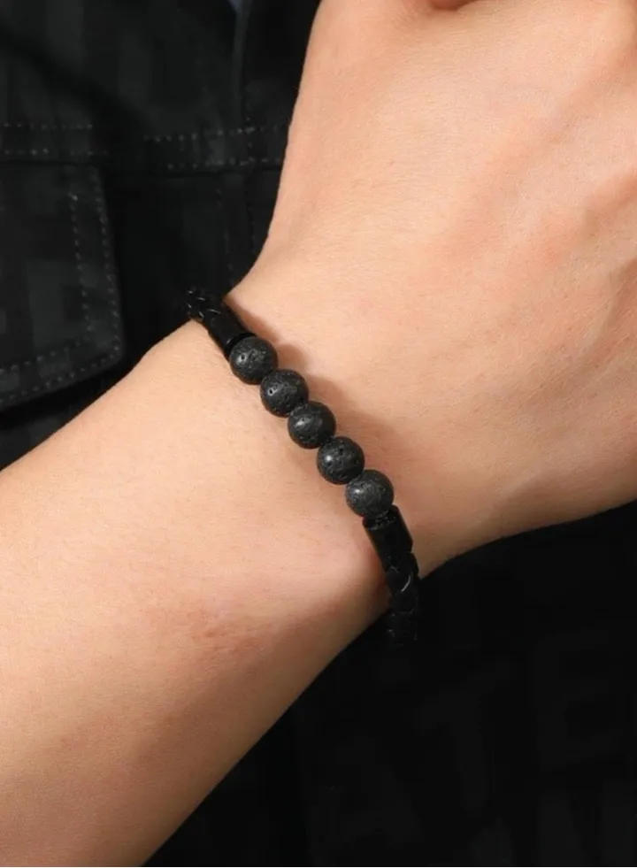 Men’s Bracelet Made Of PU Leather And Natural Stones