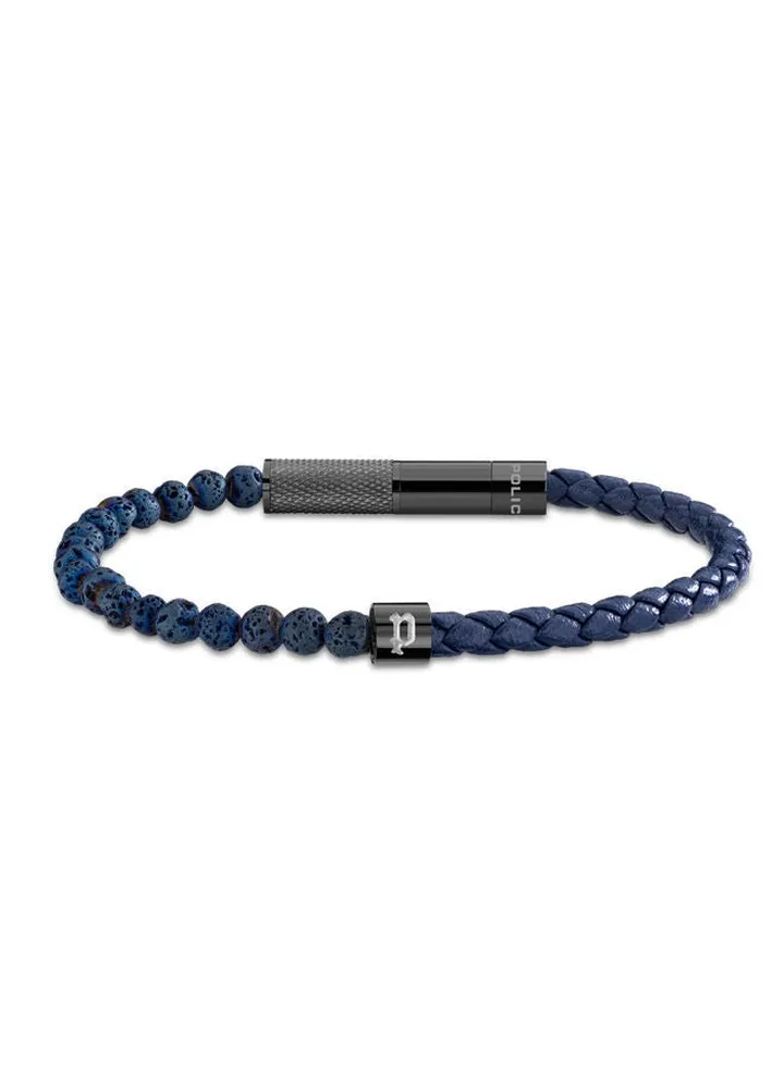Police Twine Blue & Gun Leather & Stainless Steel Gents Bracelet - PEAGB0012502