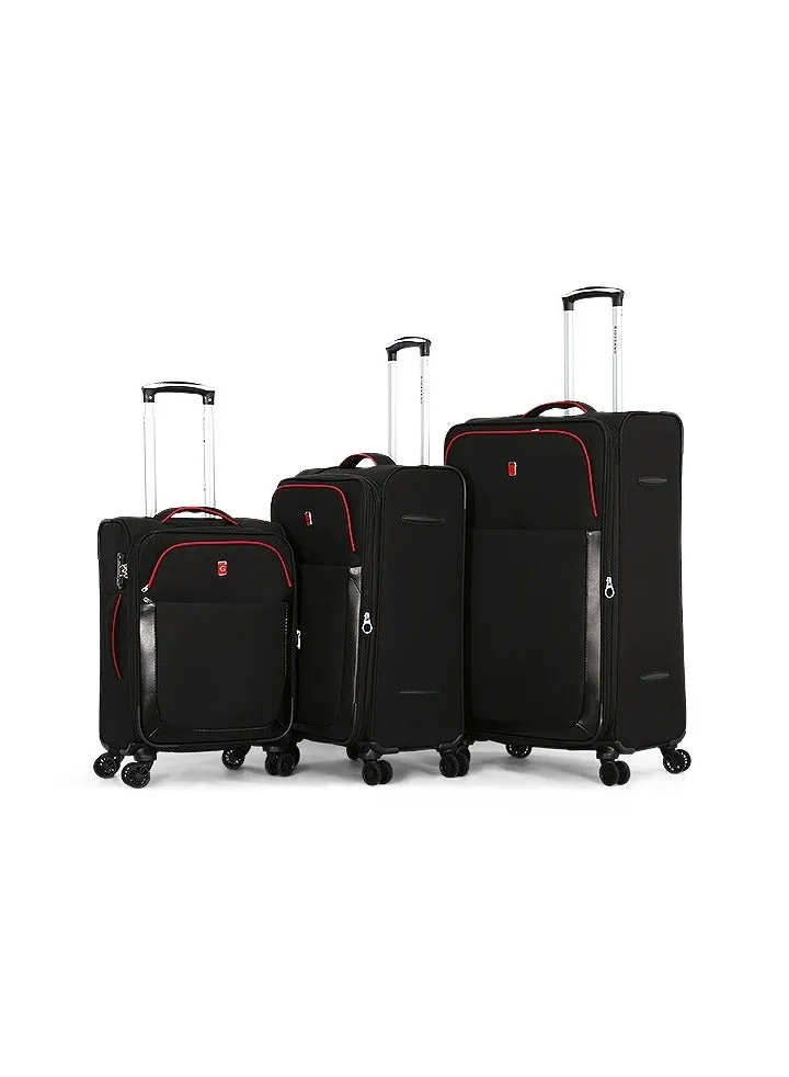 Softside Luggage Trolley Bag 3 Pieces Set With Double Spinner Wheel ,Black (S-20inch,M-24inch,L-28inch)