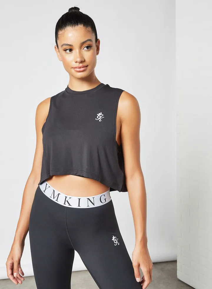 Dropped Armhole Cropped Vest Black