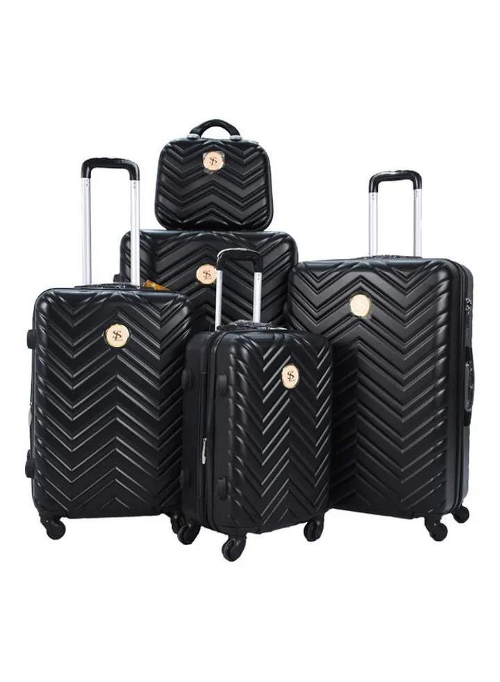 5 Pieces Star Line Luggage Trolley Bags Set black