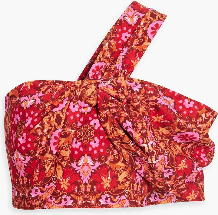 One-shoulder cropped printed woven top