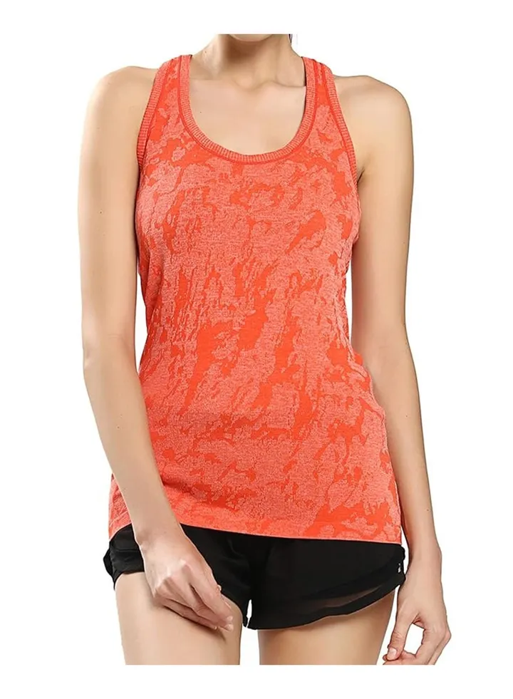 Women's Camouflage Jacquard Wide Strap Scoop Neck Yoga Tank Top