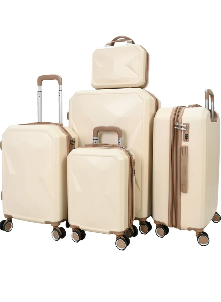 5-Piece Luggage Trolley Bag Set Beige with Khaki