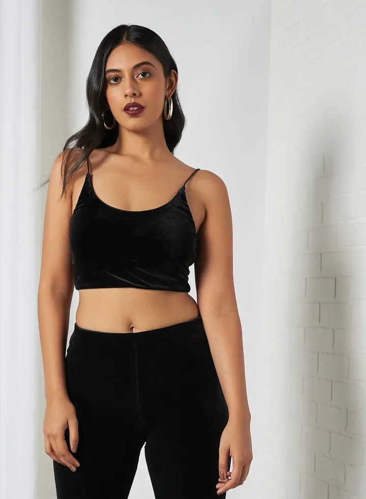 Velvet Crop Top Black
