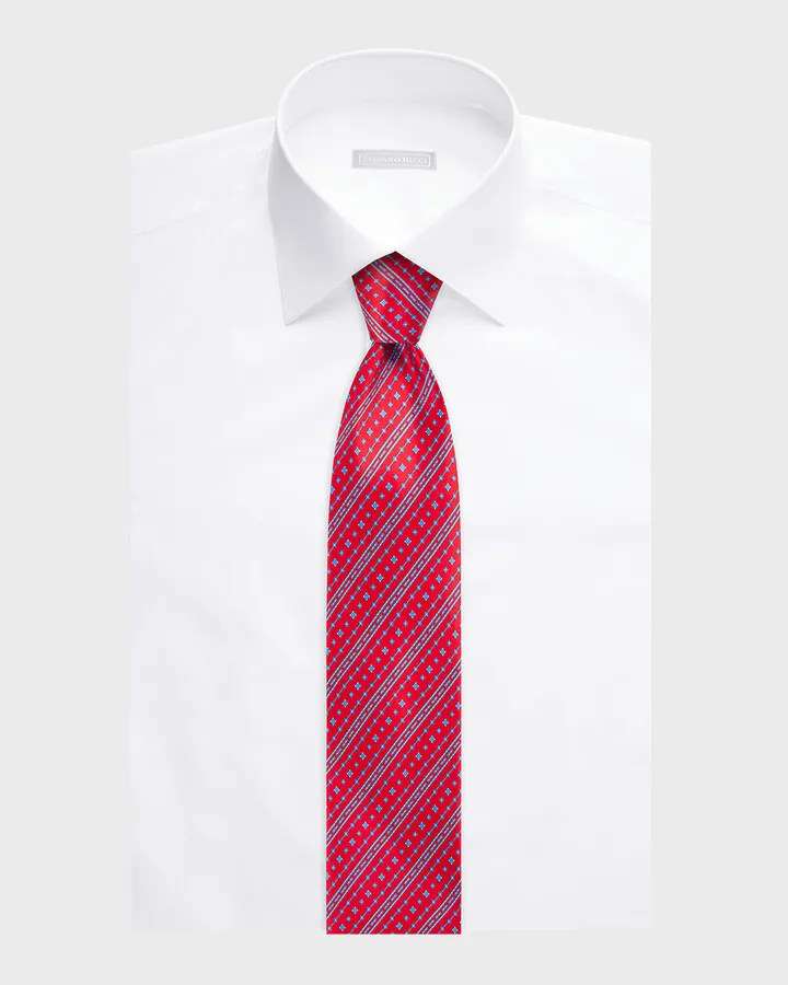 Men's Geometric Stripe-Print Silk Tie
