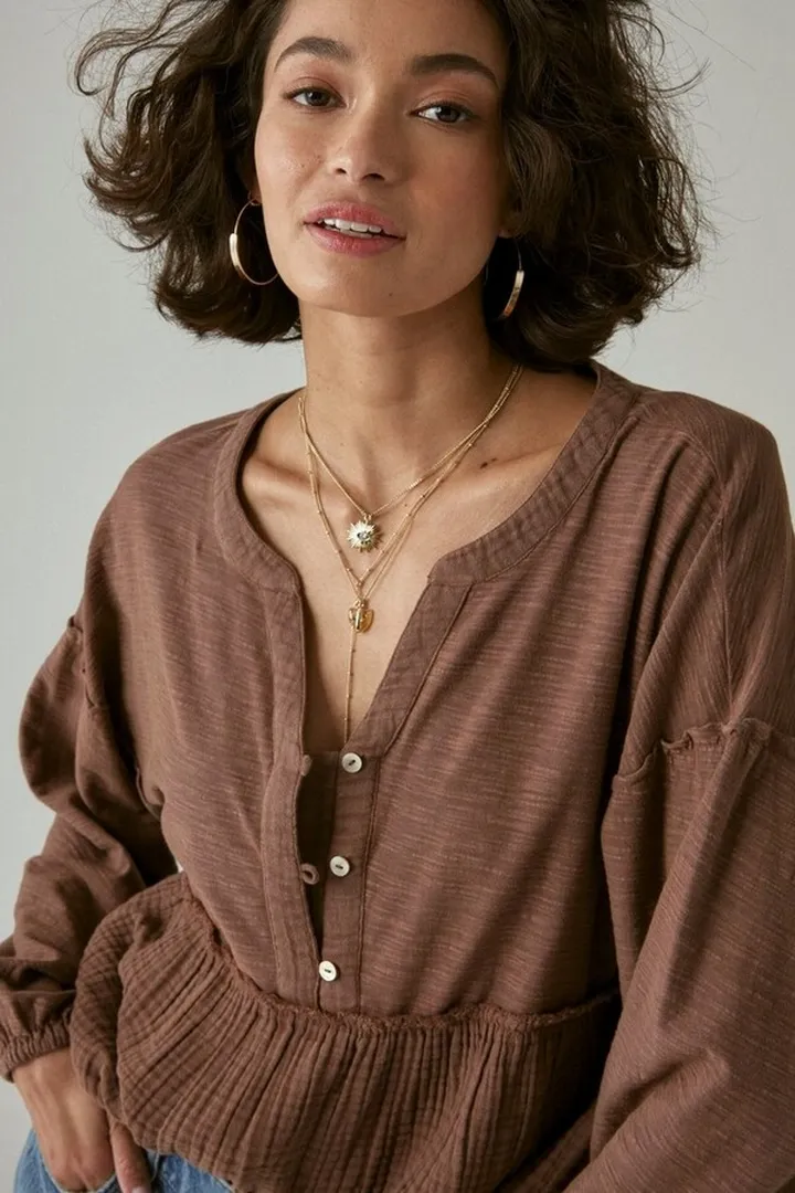 Long Sleeve Woven Mix Top