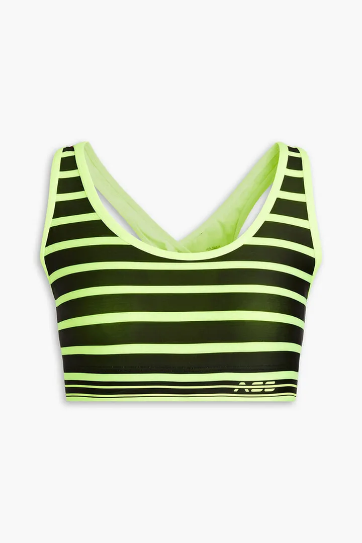 Cutout striped stretch sports bra