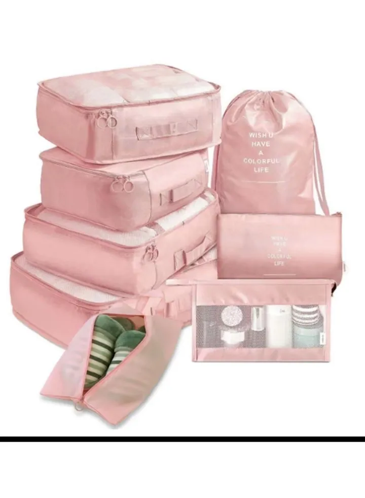 7-Piece Waterproof Luggage Set Pink