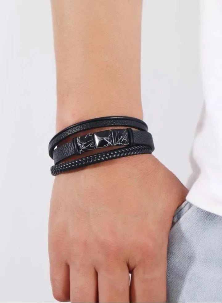 Men’s Black Bracelet Made Of High Quality PU Leather