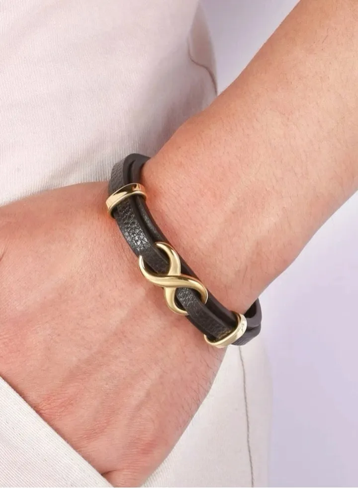 Men’s Brown Bracelet Made Of High Quality PU Leather