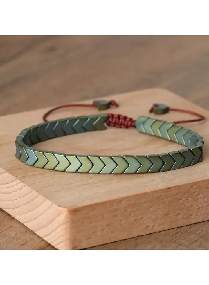Adjustable Hand Woven Dainty Arrow Hematite Bracelet for Men
