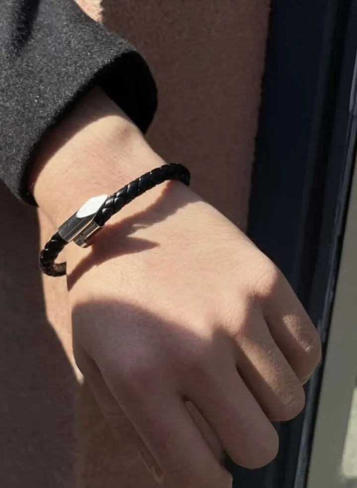 Men’s Black Bracelet Made Of High Quality PU Leather