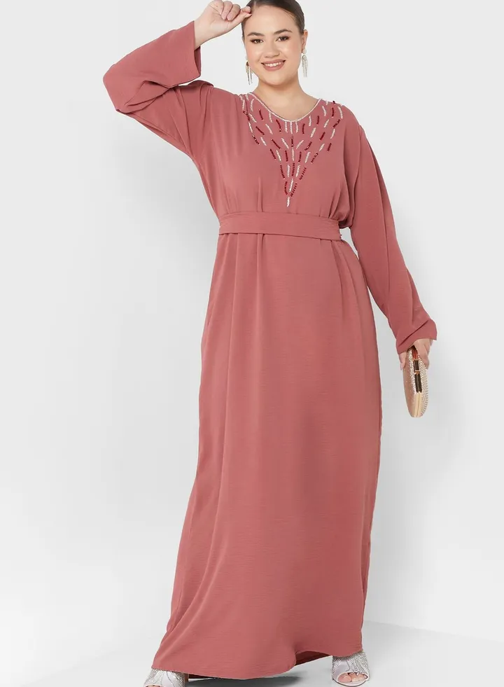 Embellished Belted Jalabiya