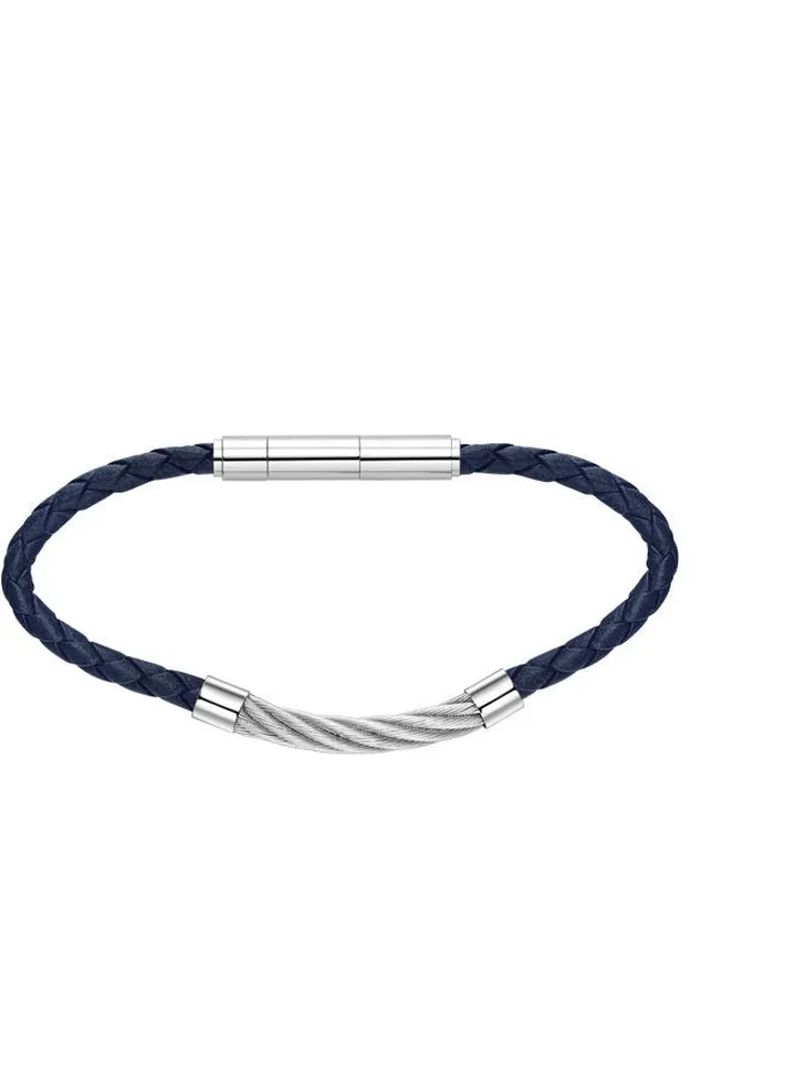 Police Kingpins Blue & Silver Leather & Stainless Steel Gents Bracelet - PEAGB0005411