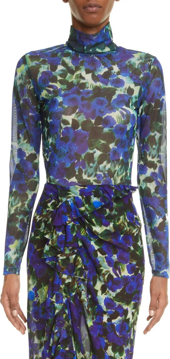 Heyser Floral Print Mesh Turtleneck