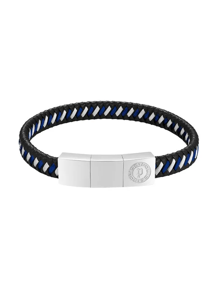 Police Twist Black & Navy Woven Leather With Stainless Steel Motif Gents Bracelet - PEAGB0034001
