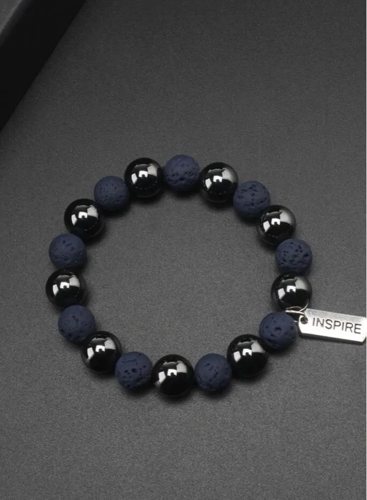 Mixed Natural Stone Lava And Hematite Bracelet