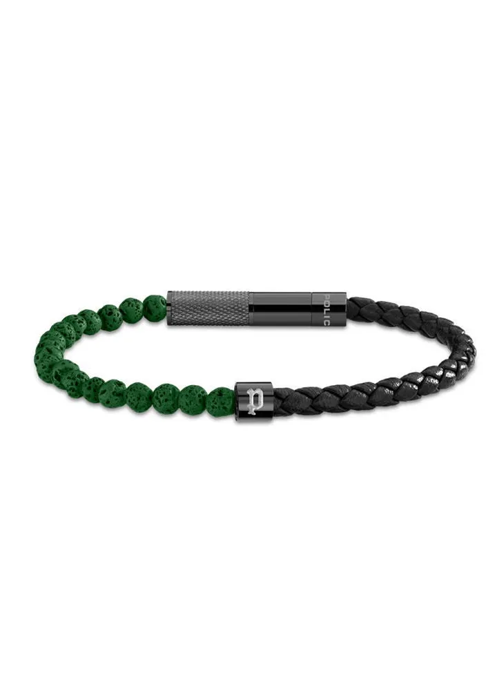 Police Twine Green & Black Leather & Stainless Steel Gents Bracelet - PEAGB0012504