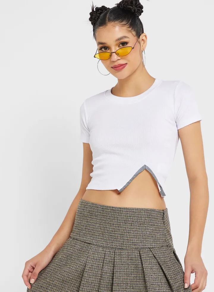 Urban Minx Slit Hem Cropped T-Shirt