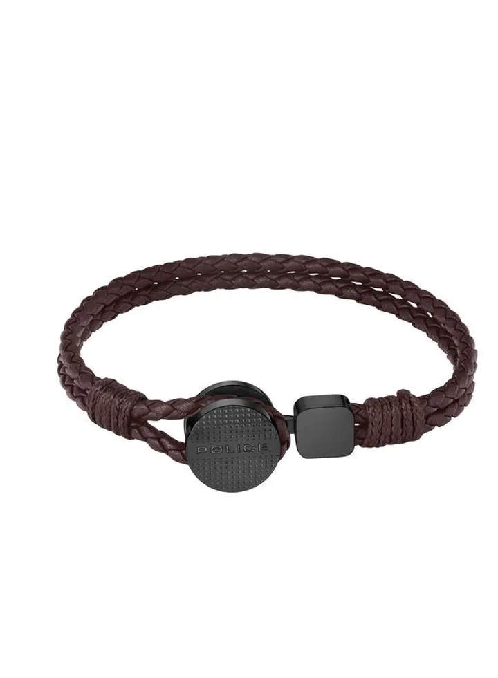 Police Deep-Set Dark Brown Leather & Stainless Steel Gents Bracelet - PEAGB0005803