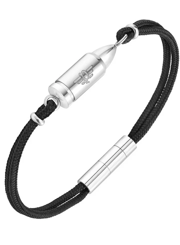 Police Showpiece Black & Silver Nylon Cord & Stainless Steel Gents Bracelet - PEAGB0005601