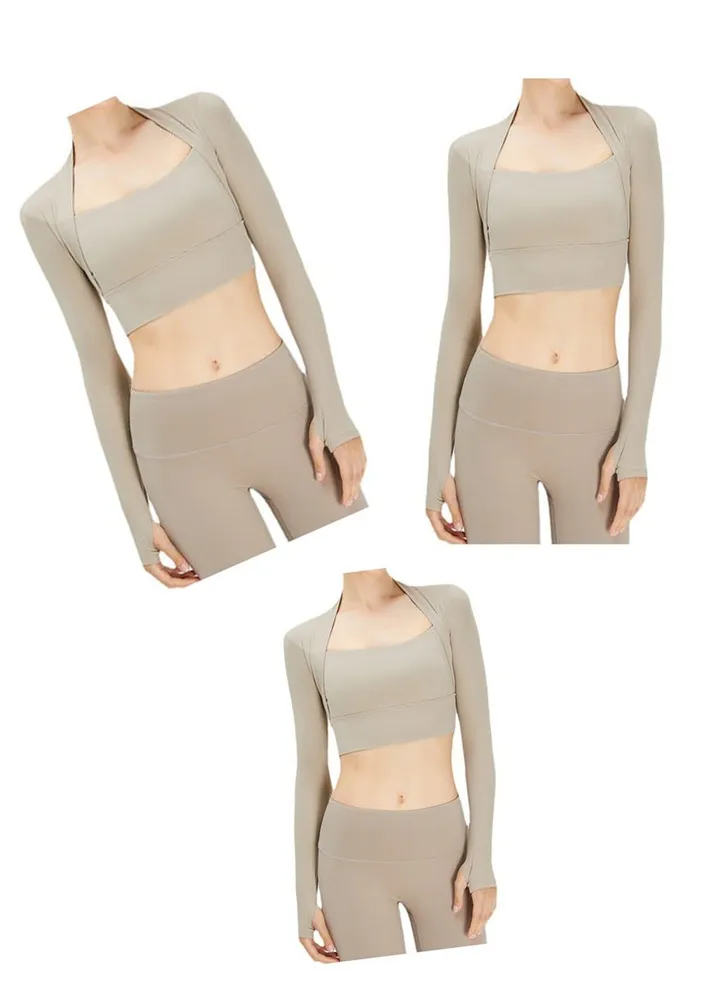 Cloud sense shawl cup fake two yoga clothes long sleeve outdoor sports shirt running shock absorbance fitness wear(Three pieces)