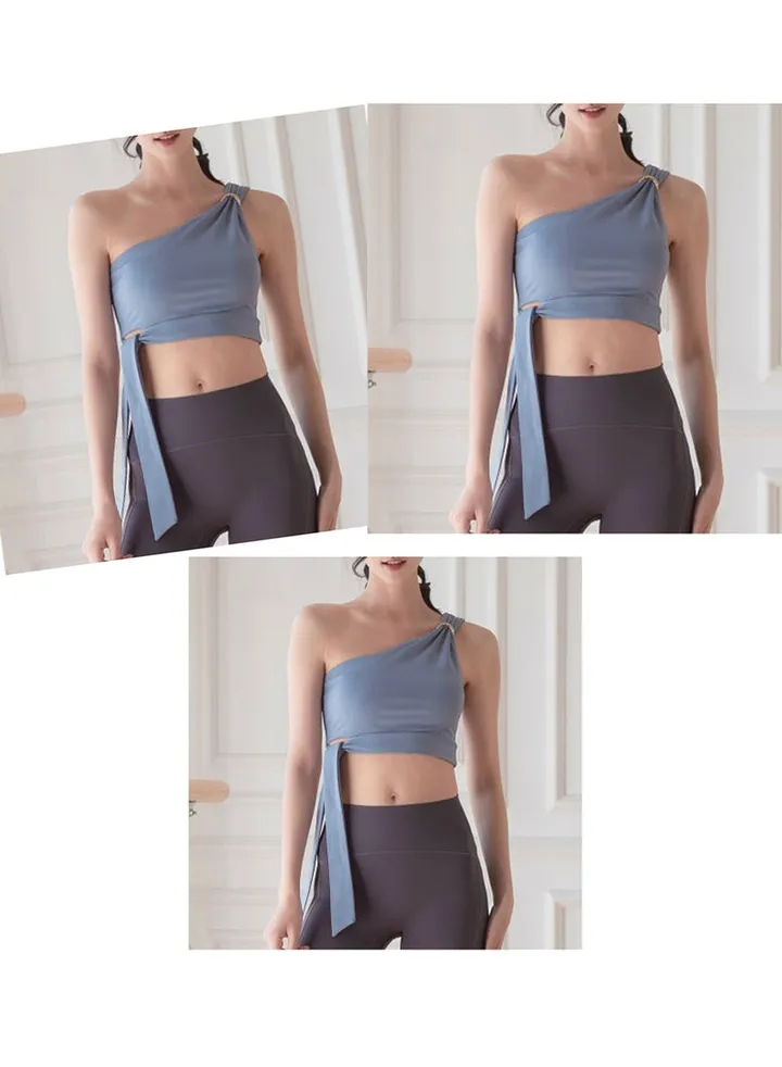 High bounce fitness single shoulder sports bra vest women's back short top yoga wear(Three pieces)