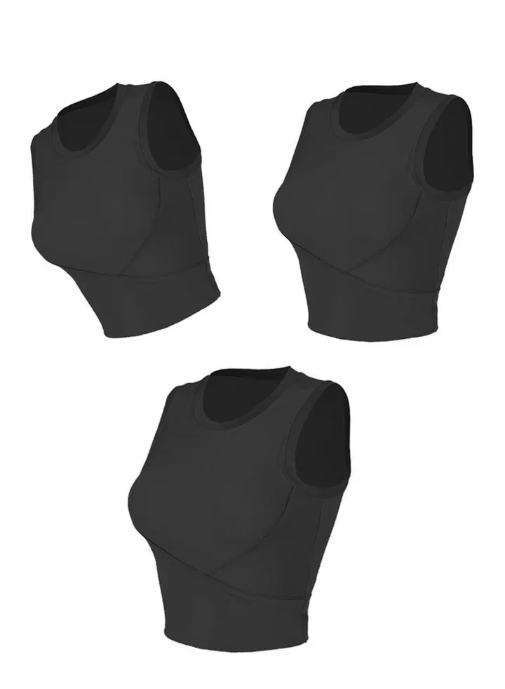 Ribbed running vest summer strap strap yoga top sleeveless back fitness underwear(Three pieces)