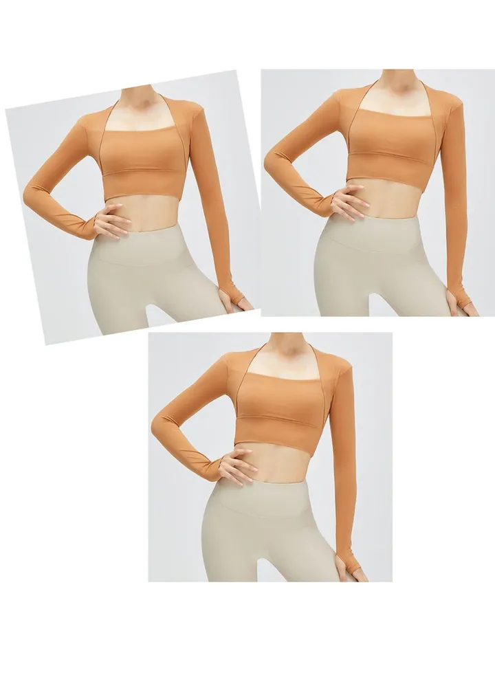 Cloud sense shawl cup fake two yoga clothes long sleeve outdoor sports shirt running shock absorbance fitness wear(Three pieces)