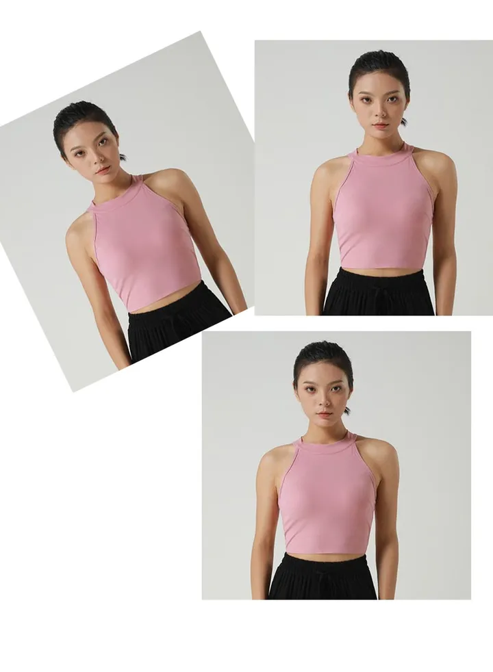 Wear tight back yoga vest top sports bra fitness anti-seismic sleeveless hanging neck yoga clothes(Three pieces)
